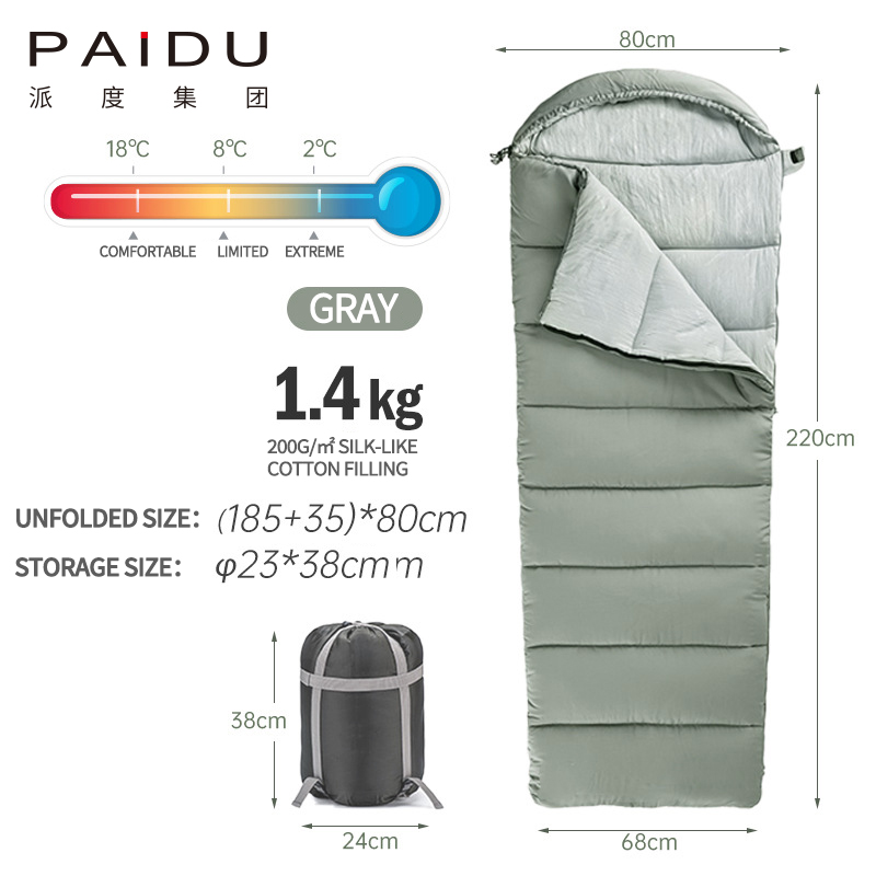 Paidu Sleeping Bag Adult Hooded Outdoor Warm Travel Sleeping Bag Camping Quilt Office