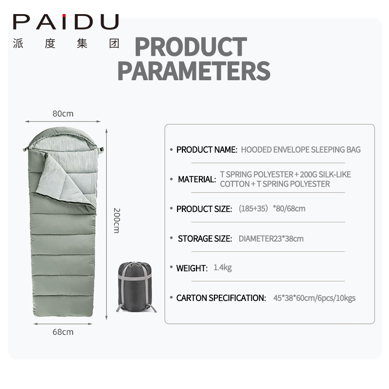 Paidu Sleeping Bag Adult Hooded Outdoor Warm Travel Sleeping Bag Camping Quilt Office