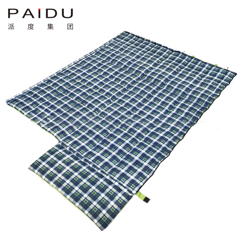 Paidu Outdoor 1.8Kg Green Plaid Envelope Type Three Season Flannel Sleeping Bag With Removable Pillow Camping