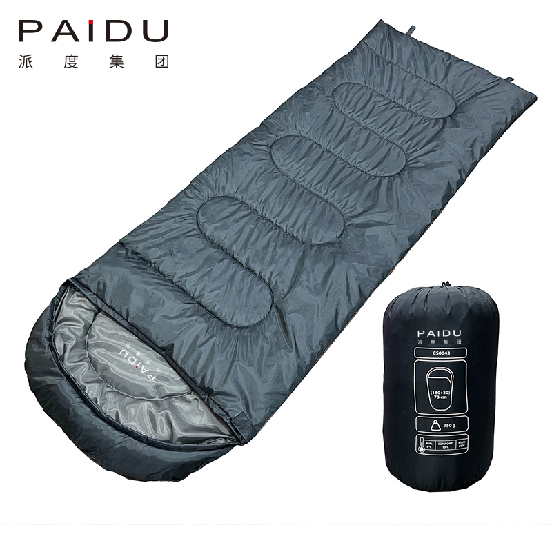 Paidu Outdoor 170T Camouflage Green Hooded Sleeping Bag Spring And Autumn Camping Camping Windproof Warm Cotton Sleeping Bag Custom
