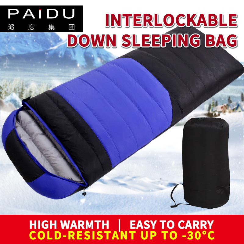 Paidu 210*80cm Outdoor Down Sleeping Bag, Four Seasons Universal, Thickened and Warm White Goose Down Envelope, Convenient and Cold proof