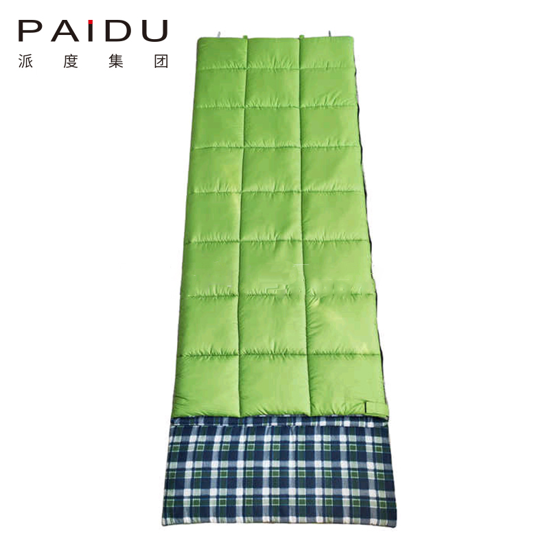 Paidu Outdoor 1.8Kg Green Plaid Envelope Type Three Season Flannel Sleeping Bag With Removable Pillow Camping