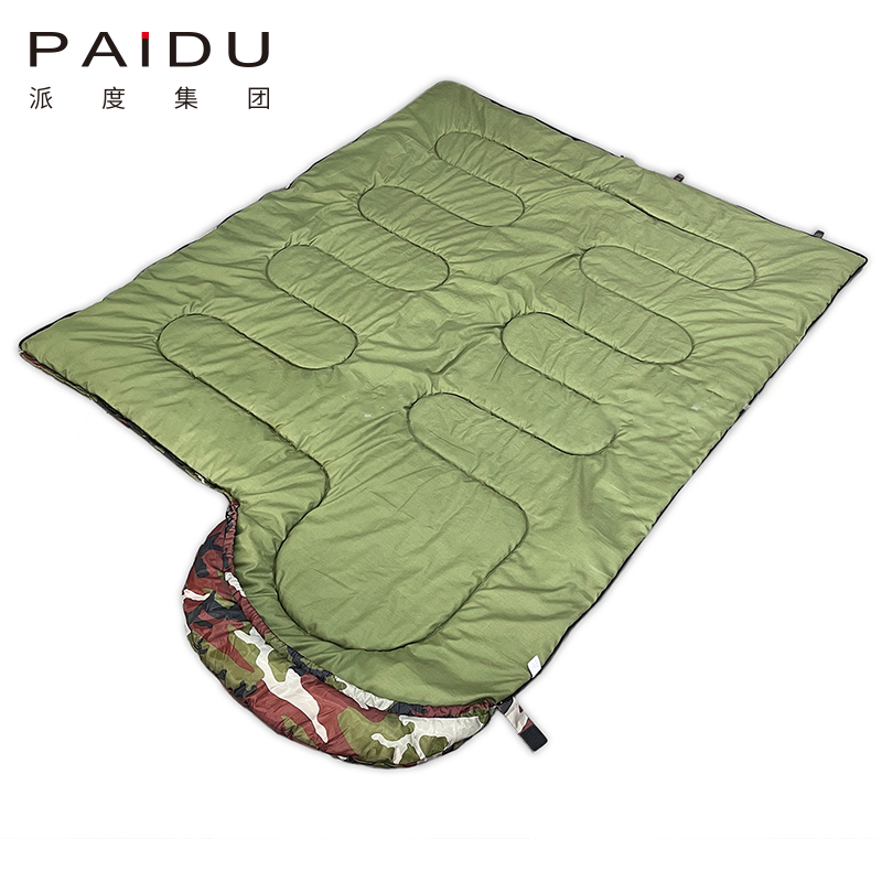 Paidu Outdoor 170T Camouflage Green Hooded Sleeping Bag Spring And Autumn Camping Camping Windproof Warm Cotton Sleeping Bag Custom