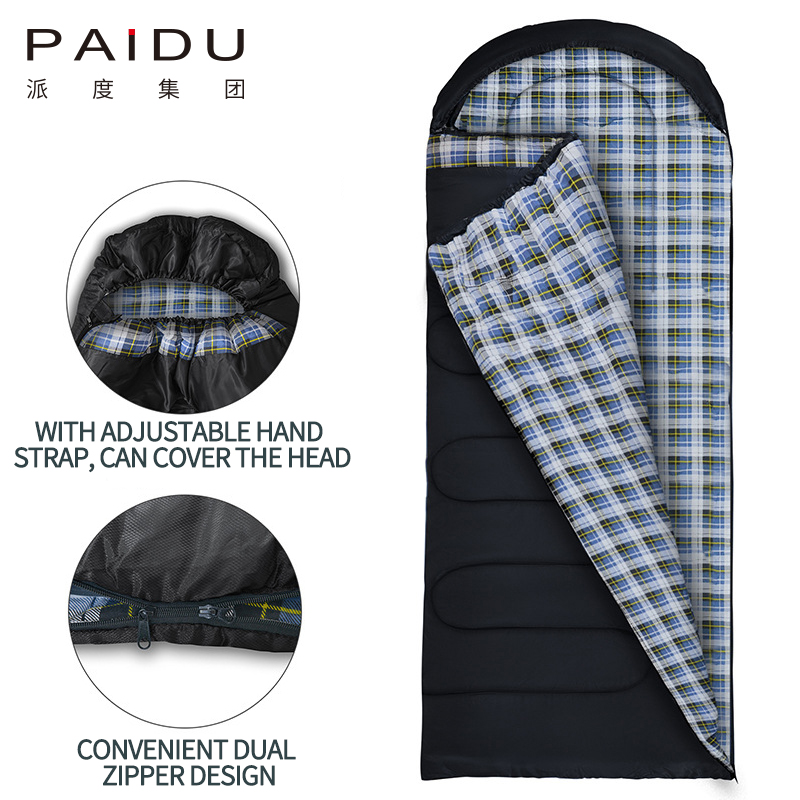 Paidu Wholesale of large space winter flannel sleeping bags, outdoor camping and camping envelopes, splicing and thickening of warm sleeping bags