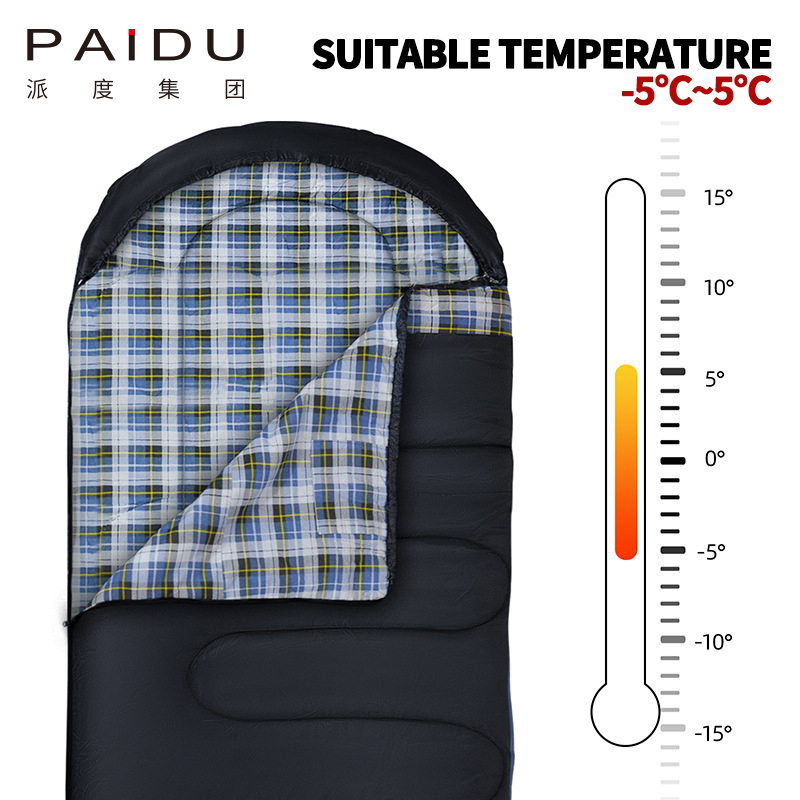 Paidu Wholesale of large space winter flannel sleeping bags, outdoor camping and camping envelopes, splicing and thickening of warm sleeping bags
