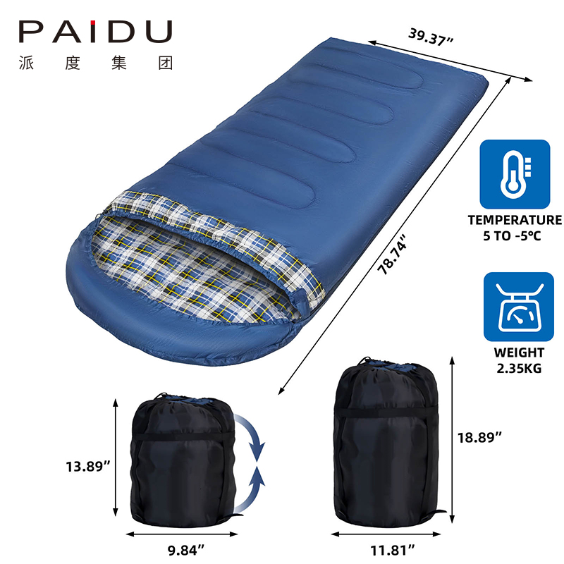 Paidu 220 * 100cm Wholesale of large space winter flannel sleeping bags, outdoor camping and camping envelopes, splicing and thickening of warm sleeping bags